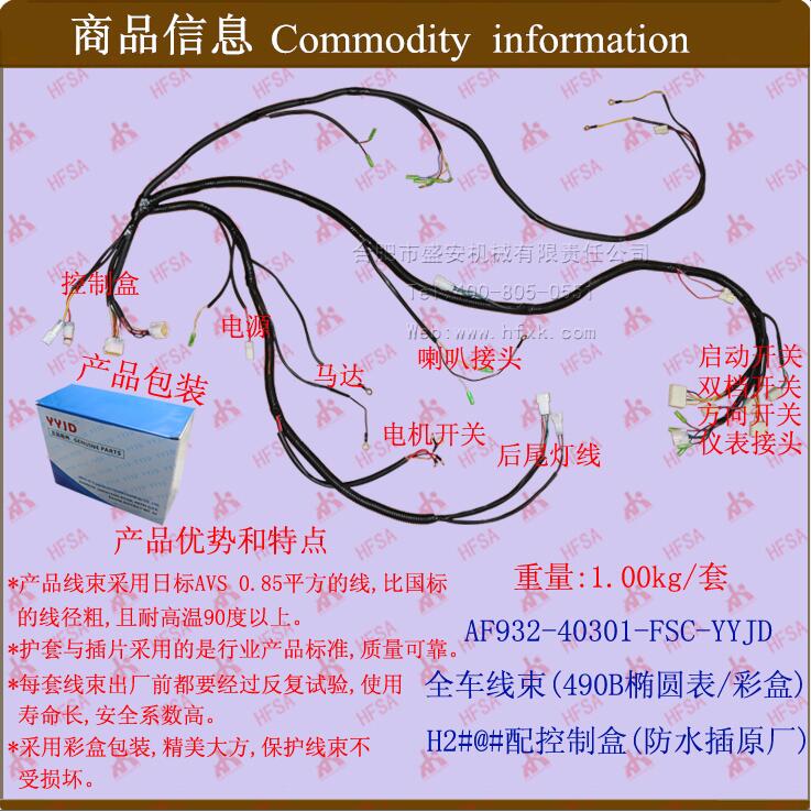 全车线束(490B椭圆表/彩盒-H2#@#配控制盒-防水插原厂*叉车身线束