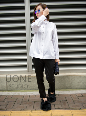 UONE定制日本贡缎棉面料廓形衬衫中长款街头长袖欧美风直筒Polo领