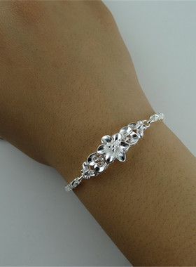 包邮电正品99纯银蝶花足银手链