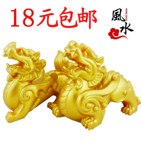 开光风水貔貅摆件一对大号树脂仿纯铜招财聚财镇宅麒麟皮休工艺品