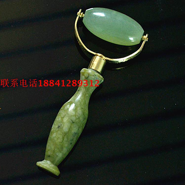 岫玉美容器 玉石脸部面部眼部按摩棒 花瓶式滚轮玉推