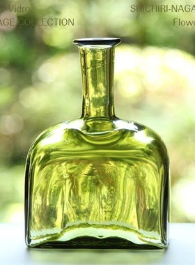 日本代购 石塚硝子aderia 津轻玻璃 七里长滨系列 绿色 小花瓶