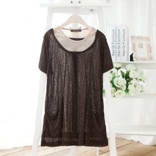 双层圆领碎花短袖 T恤衫 包邮 新款 女装 T恤 外贸原单大码 夏装