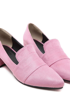 匠逸定制英伦鞋粗跟高跟鞋绒面6C1504新款真皮尖头单鞋女鞋女 风