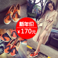 2016 new leather casual lazy Orange pedal Lok Fu shoes, thick-soled platform shoes Korean student shoes