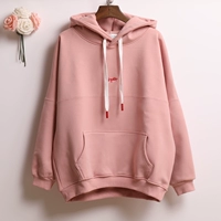 Quần áo mùa đông cộng với nhung dày thêu áo len cotton Hàn Quốc áo trùm đầu nữ thể thao áo khoác nữ giản dị áo khoác nữ - Áo len áo khoác có mũ