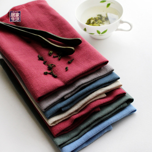 外贸纯棉茶巾餐巾布超吸水棉麻竹节纱素色茶道配件烘焙布艺厨房巾