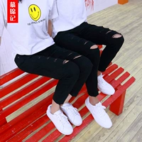 Mùa hè 2019 mới quần co giãn lỗ chín quần nam và nữ quần jeans đôi chân phiên bản Hàn Quốc của quần thủy triều - Khởi động cắt quần áo cho người gầy nữ