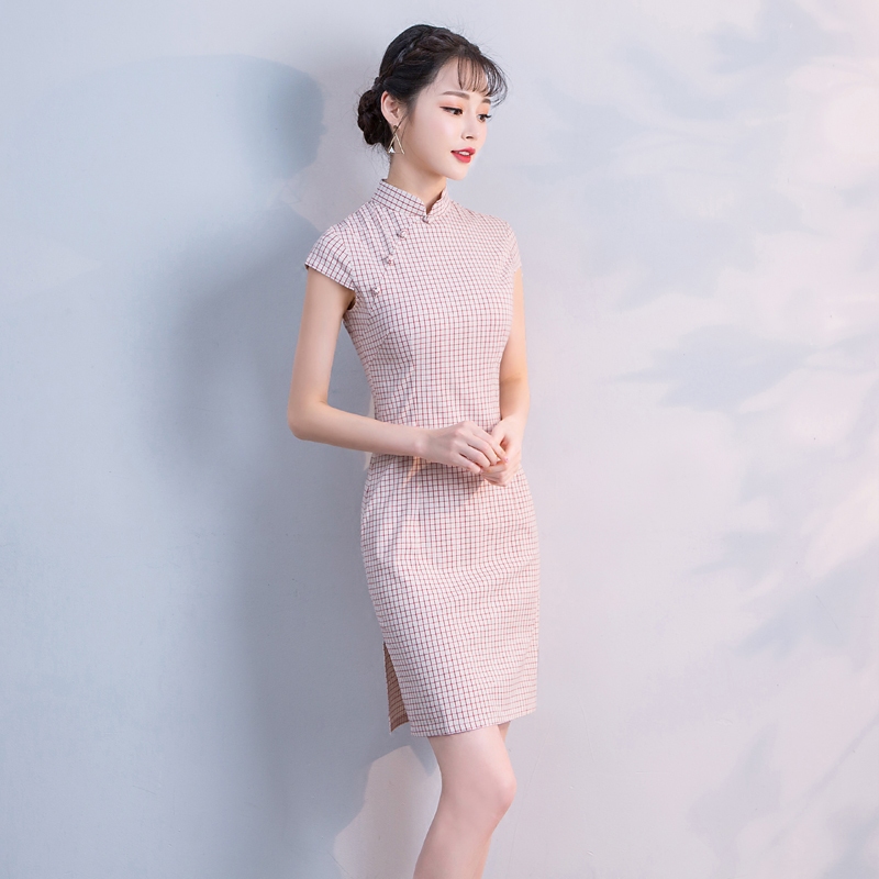 格子旗袍夏季2019新款复古改良少女短款时尚连衣裙中国风年轻款在类目 女装/女士精品, 婚纱/旗袍/礼服, 旗袍中 - 来自Buy2taobao.com提供专业的淘宝代购服务