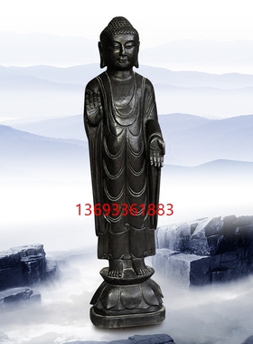佛堂供奉人物雕塑摆件仿古青石