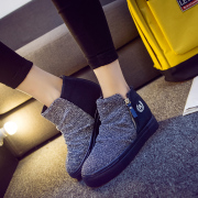 Autumn 2015 Korean leather sneakers woman thick-soled platform shoes and pedals with a zip girls shoes