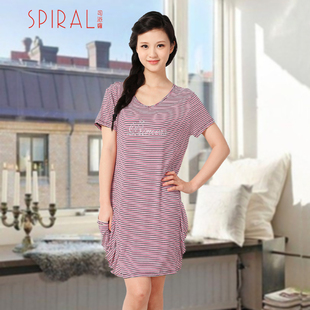 SPIRAL/司派罗夏季新品睡衣女 粘纤面料针织短袖睡裙休闲裙