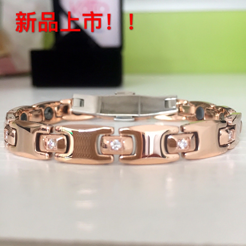 新品 台湾正品KOTO钨钢玫瑰金镶AAA锆钻蝴蝶扣手链 防辐射手链