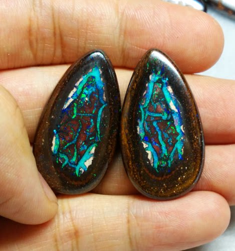 收藏级 澳洲天然铁欧泊配对裸石 高亮度双面纹理  日月星君