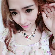 Opal makeup Korean flowers cropped faux Pearl collar bone accessories chain rhinestone Daisy necklace jewelry