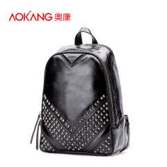 Aucom neutral leather casual backpack fashion trends for men and women leather rivet locomotive lovers backpack