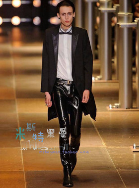 SLP同款秋冬男装PU领拼接长西服gd演出款中长款修身西服外套