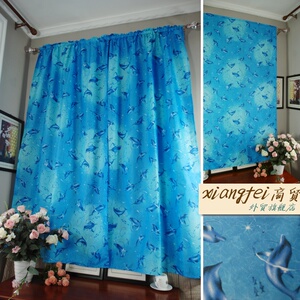 外贸 蓝色海豚海底世界成品窗帘 布艺门帘 飘窗隔断装饰帘 浴帘