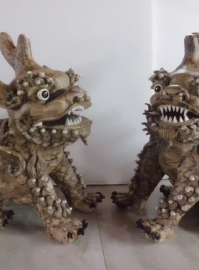 陶瓷石湾公仔麒麟仿古风工艺品