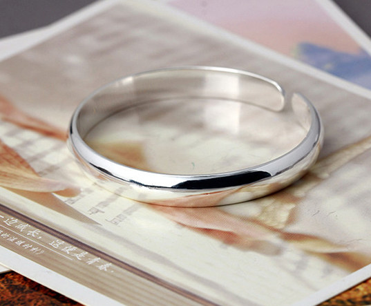 老人款光面开口时尚风纯银手镯