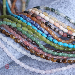 天然水晶米珠 4-7mm粉晶绿东陵松石红纹石小米珠桶珠散珠 DIY配件