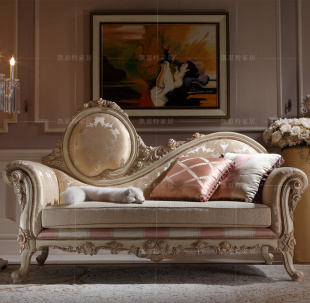 美式 贵妃椅 实木雕花美人榻 乡村布艺沙发 欧式 特价 布艺绣花沙发