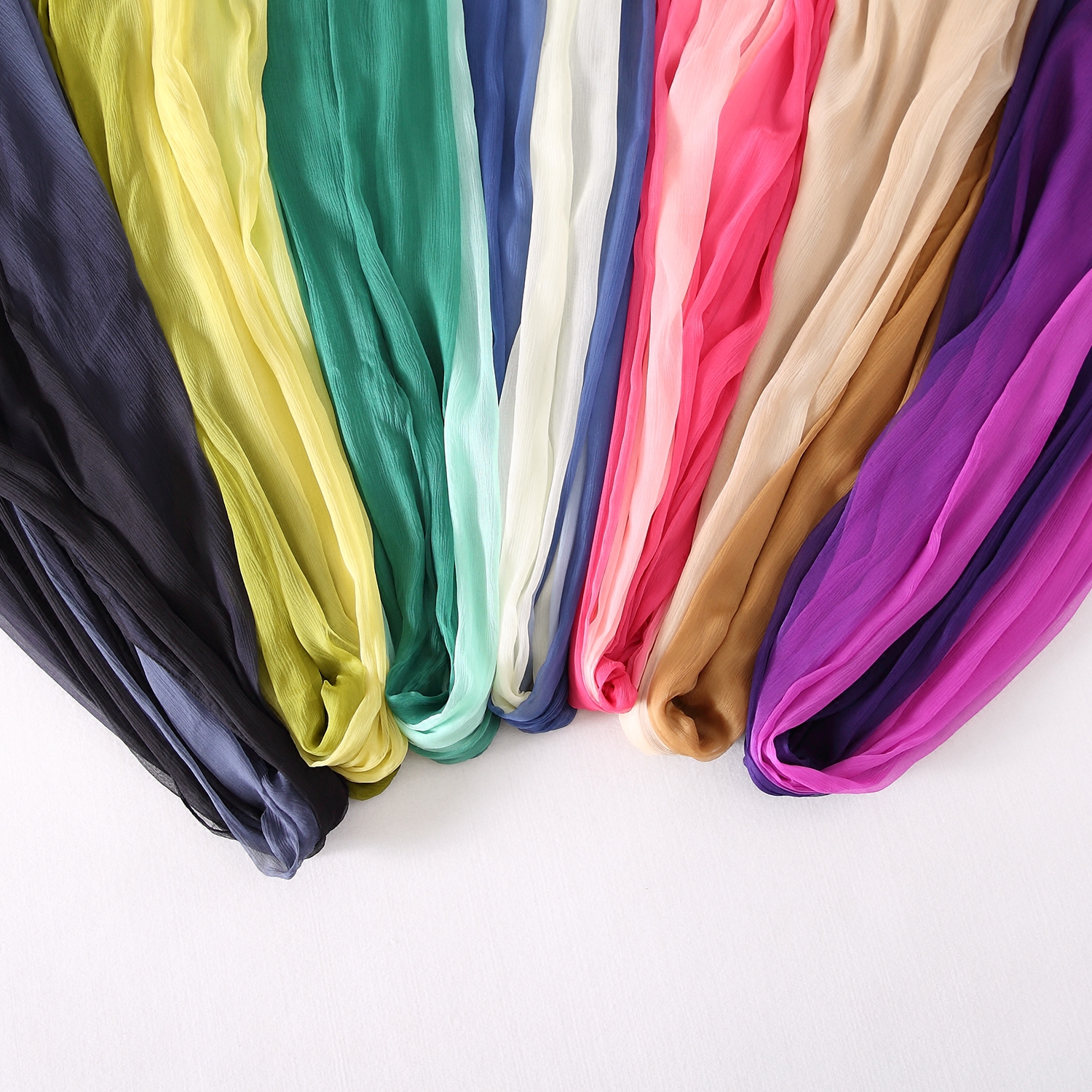 杭州丝巾100%真丝渐变防晒围巾飘逸桑蚕丝披肩纯色加大纱巾女百搭