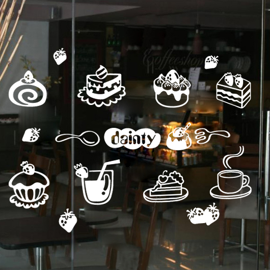 蛋糕咖啡橱窗奶茶店果汁装饰贴纸