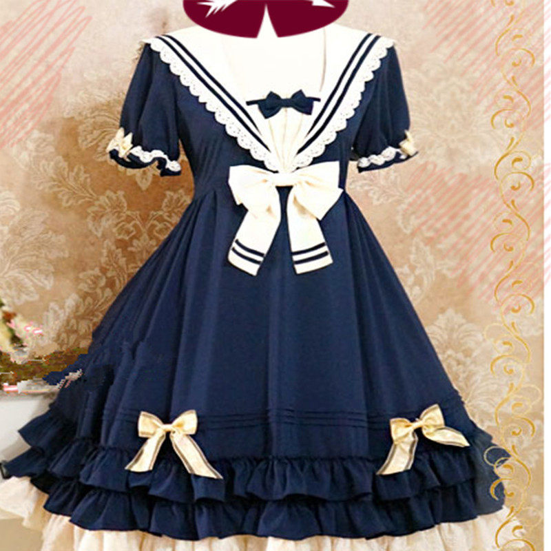 lolita洛丽塔洋装茵河的帆影茶会服夏日海军装学院风公主裙连衣裙