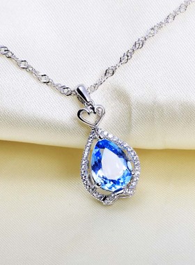 沁缘水晶托帕石生日礼物银吊坠