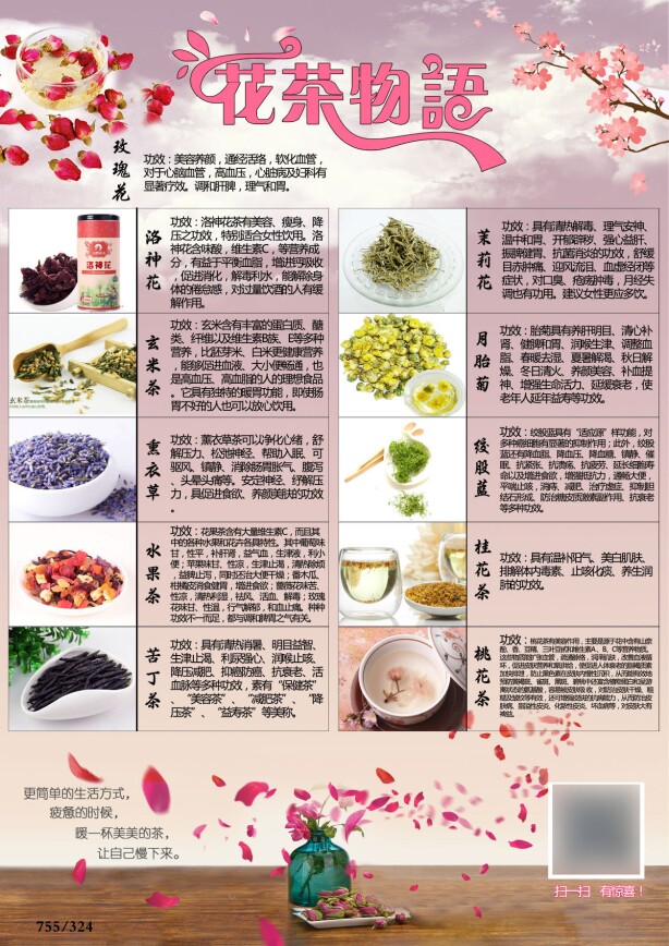 755海报印制展板写真喷绘324花茶物语花茶品种功效介绍花茶图片