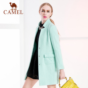 非卖品 毛呢大衣 camel 2015中长款 蕾丝拼接立领羊正 骆驼女装