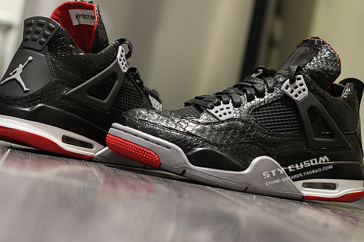 STY定制 Air Jordan 4 AJ4 bred 黑红 红雷电 复古蛇纹低帮篮球鞋