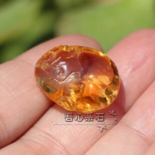 【系石苑天然水晶】好晶体天然黄水晶精雕如意蝙蝠雕件吊坠