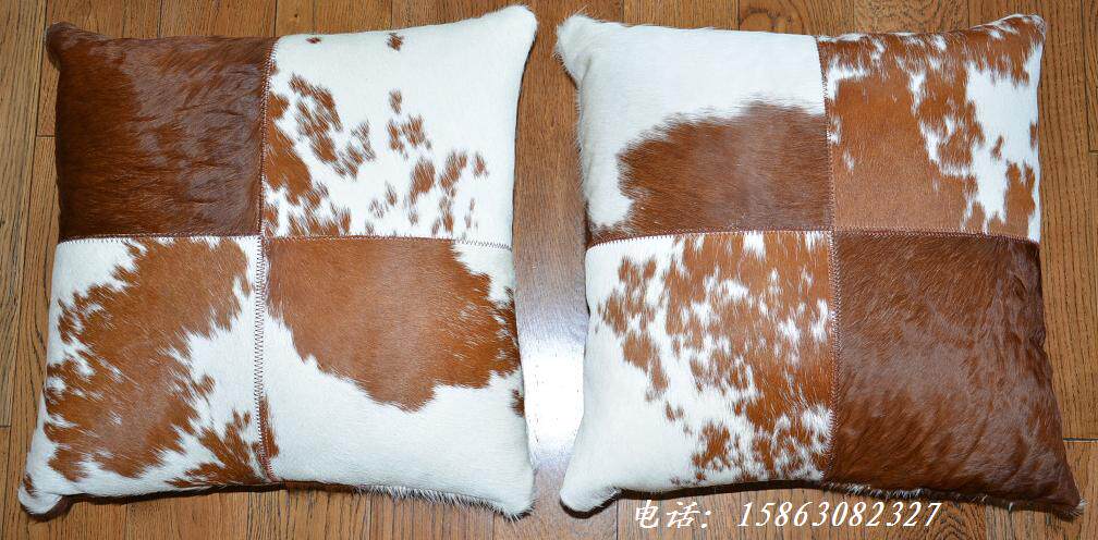 奶牛皮真皮毛坐垫25*25cm拼块抱枕靠垫/真皮沙发靠背 定制50*50CM