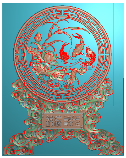 精雕 浮雕图 雕刻 精雕线图 鲤鱼戏莲台屏图 源文件 JDP【JD638】