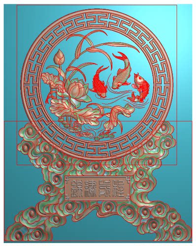 精雕 浮雕图 雕刻 精雕线图 鲤鱼戏莲台屏图 源文件 JDP【JD638】