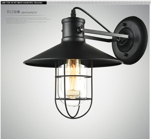 创意个性 乡村咖啡厅铁笼仓库酒吧壁灯 阳台复古铁艺灯罩壁灯美式