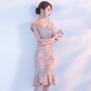 宴会晚礼服2018新款高贵优雅鱼尾显瘦聚会派对小礼服连衣裙女短款