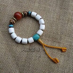 【系石苑】原创古珠百年白色七宝*清代老玛瑙.绿松石手链
