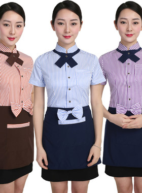 酒店餐饮服务员工作服夏装女西餐厅火锅店套装网咖工作服短袖衬衣