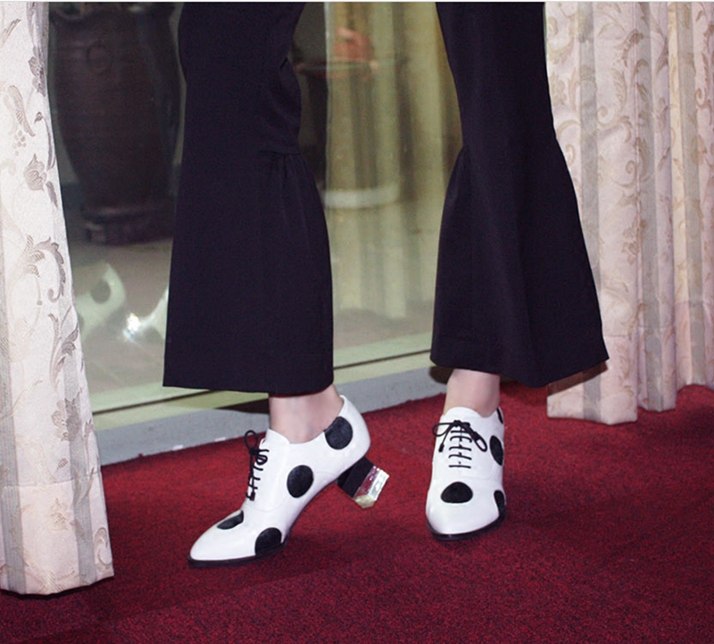 韩国手工复古风不规则波点牛津鞋