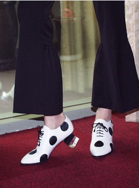 韩国正品代购Sutter1988 手工复古不规则菱形高跟波点牛皮 牛津鞋