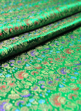 锦缎古装汉服礼服娃衣和服布料COS高级服装面料织锦缎/绿色鸡冠花