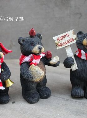 外贸出口树脂仿木雕刻美式乡村黑熊小熊儿童房家居装饰摆件工艺品