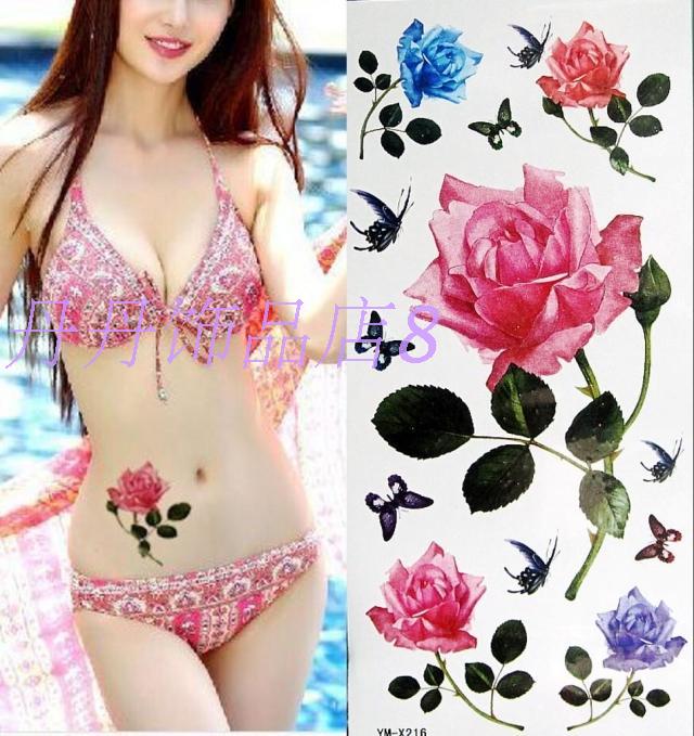 女防水纹身贴纸 玫瑰花  疤痕  性感 仿真贴 彩绘身体 满就送