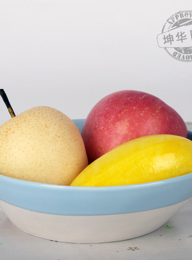 外贸正品新骨瓷汤盘沙拉碗菜碗水果碗陶瓷餐具浅蓝色粗陶双色