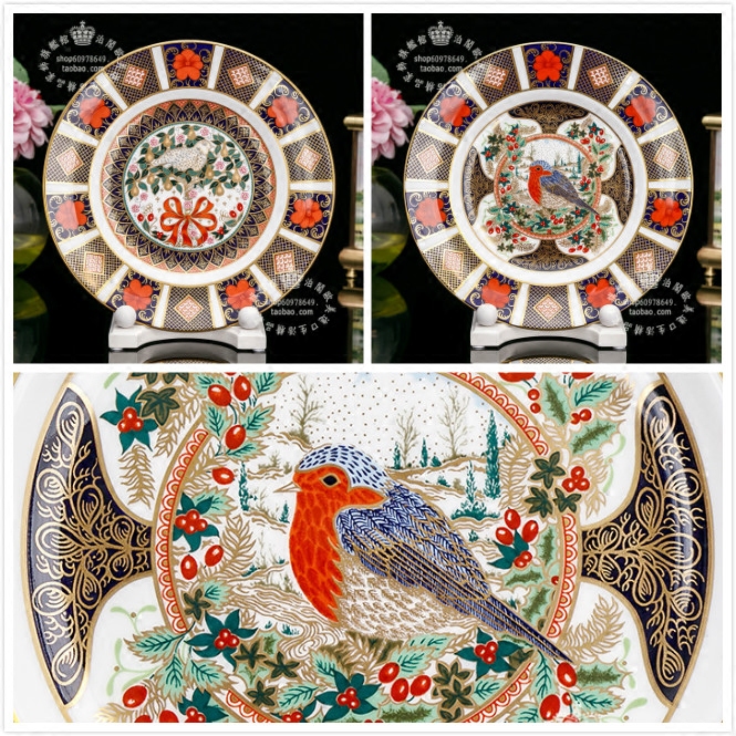 限量英国 Royal Crown Derby 1992 1993 雀鸟报喜流金骨瓷裝飾盘