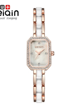 气质水钻女式手表小香风淑女款腕表长方形复古白色女表防水手链表