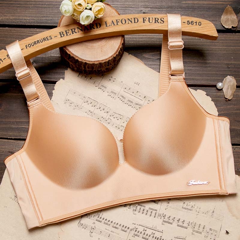 一片式无痕无钢圈大码内衣塑料圈厚薄款胖mm大罩杯深V聚拢文胸